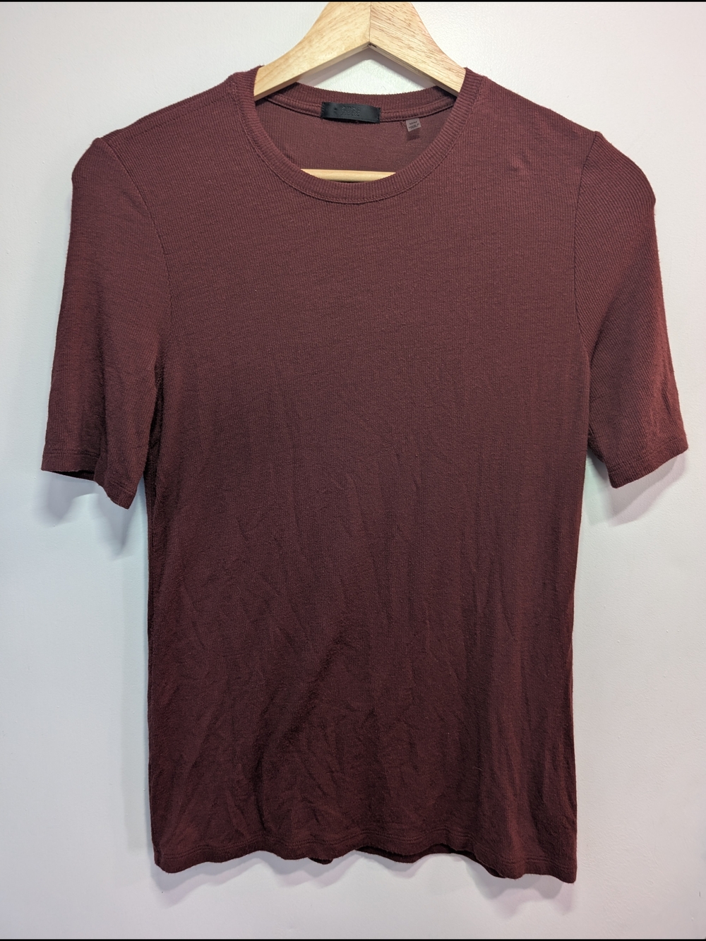 ATM Anthony Thomas Melillo Modal Ribbed Short-Sleeve Crew Tee Maroon Sz Medium